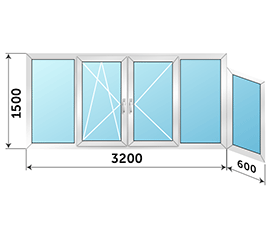 Балконное окно ALUTECH C43 3800x1500