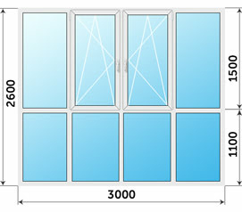 Панорамное окно Алютех 3000x2600