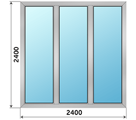 Трехстворчатое окно NEWTEC 2400x2400