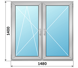 Двухстворчатое окно ALUTECH 1480x1400