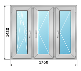 Трехстворчатое окно NEWTEC 1760x1420