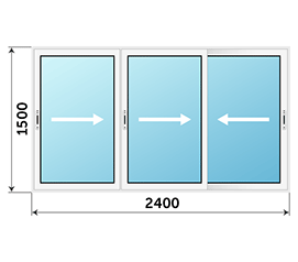 Трехстворчатое окно ALUTECH 2400x1500