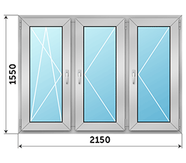 Трехстворчатое окно Provedal 2150x1550