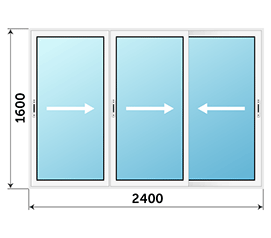 Трехстворчатое окно NEWTEC 2400x1600